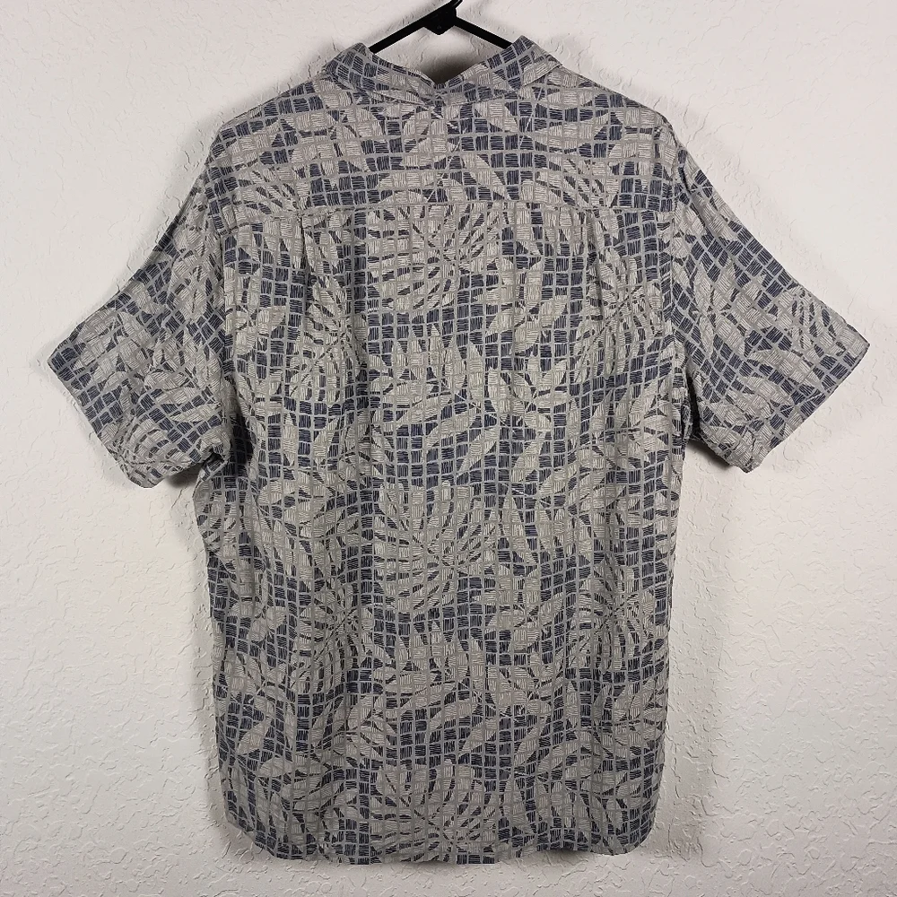 Tasso Elba Island Silk Linen Blue‎ Gray Tropical Men's L Short Sleeve Shirt